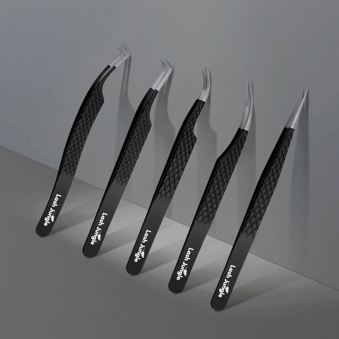 Signature Jet Black Tweezer Bundle for Eyelash Extension