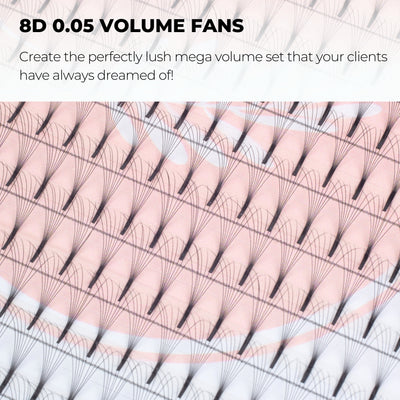 8D Premade Volume Fans Ultra Dark Long Stem