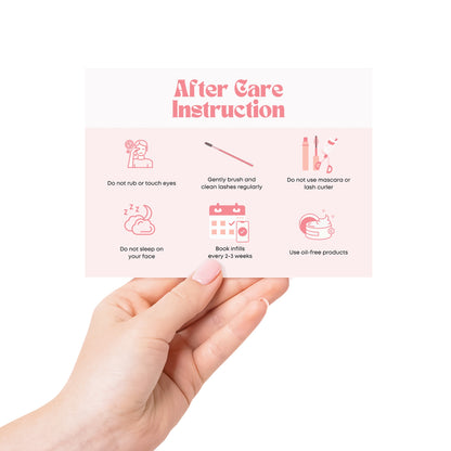 Eyelash Extension After Care Instructions Cards