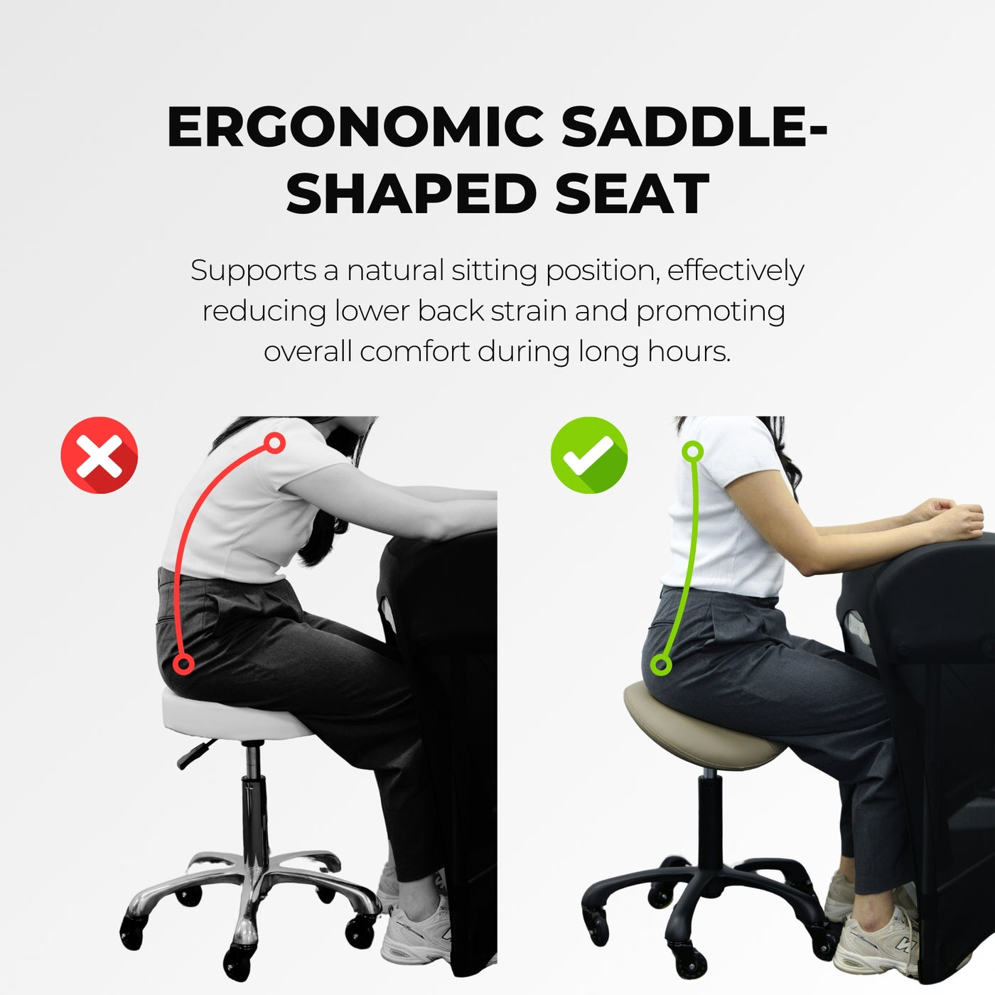 Ergonomic Salon Stool Lash Jungle - ergonomic saddle-shaped seat