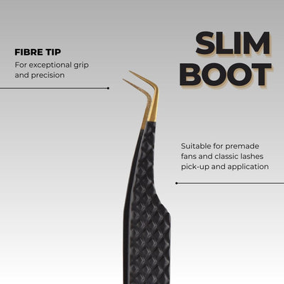 Fibre Tip Black Lash Tweezers - Slim Boot for eyelash extensions
