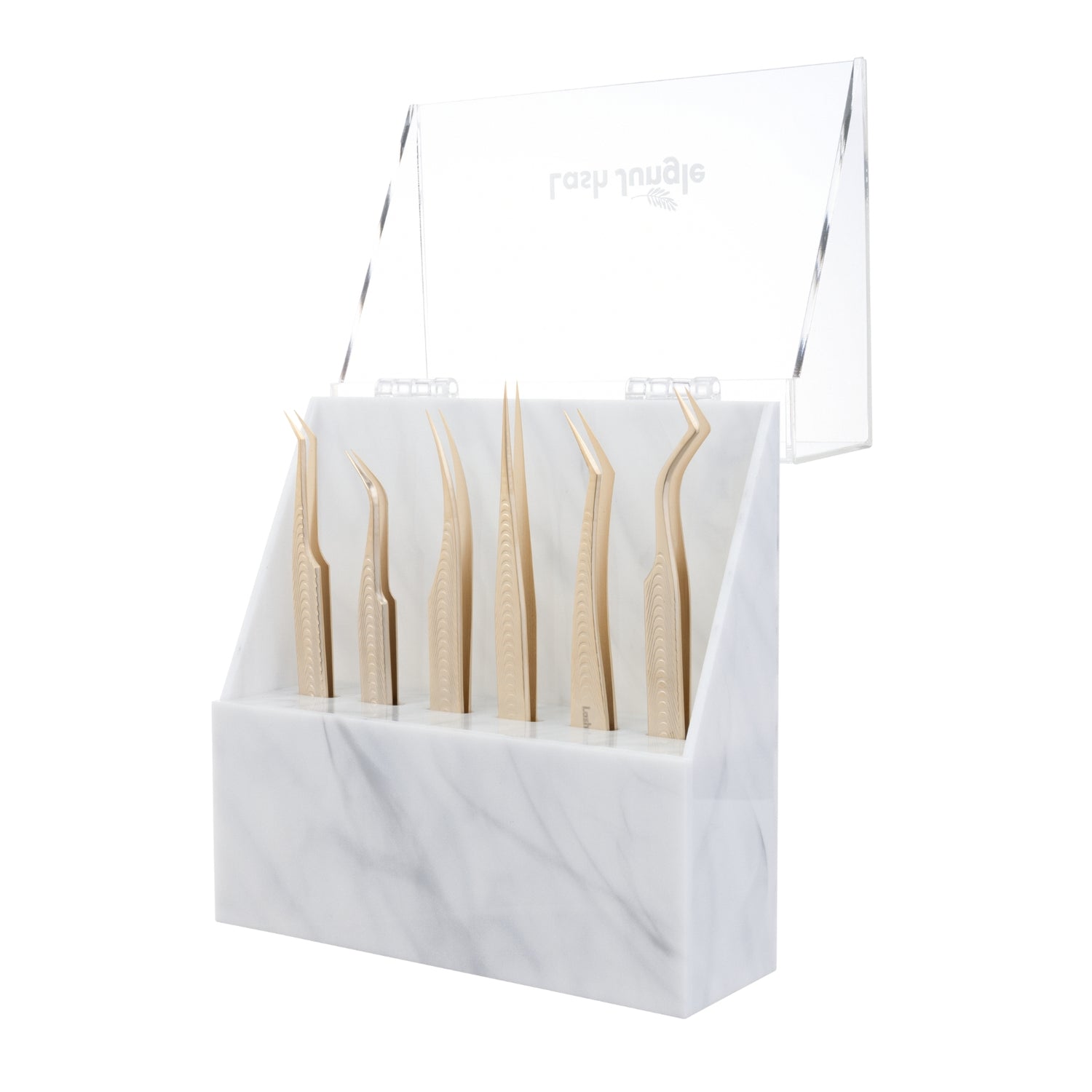 Lash Tweezers Stand - White Marble with tweezers