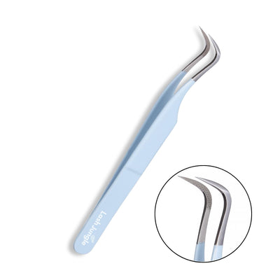 M Curve Fibre Tip Lash Tweezers - Blue for Eyelash Extensions