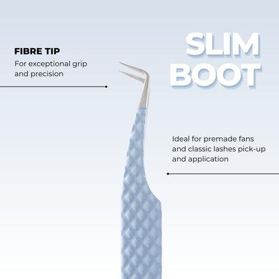Sky Blue Fibre Tip Lash Tweezers Slim Boot