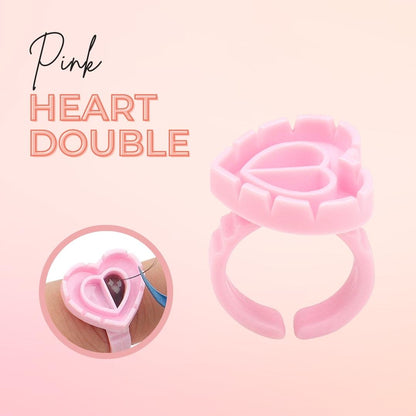 Disposable Glue Rings Pink Heart Double for Eyelash Extensions