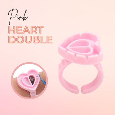 Disposable Glue Rings Pink Heart Double for Eyelash Extensions