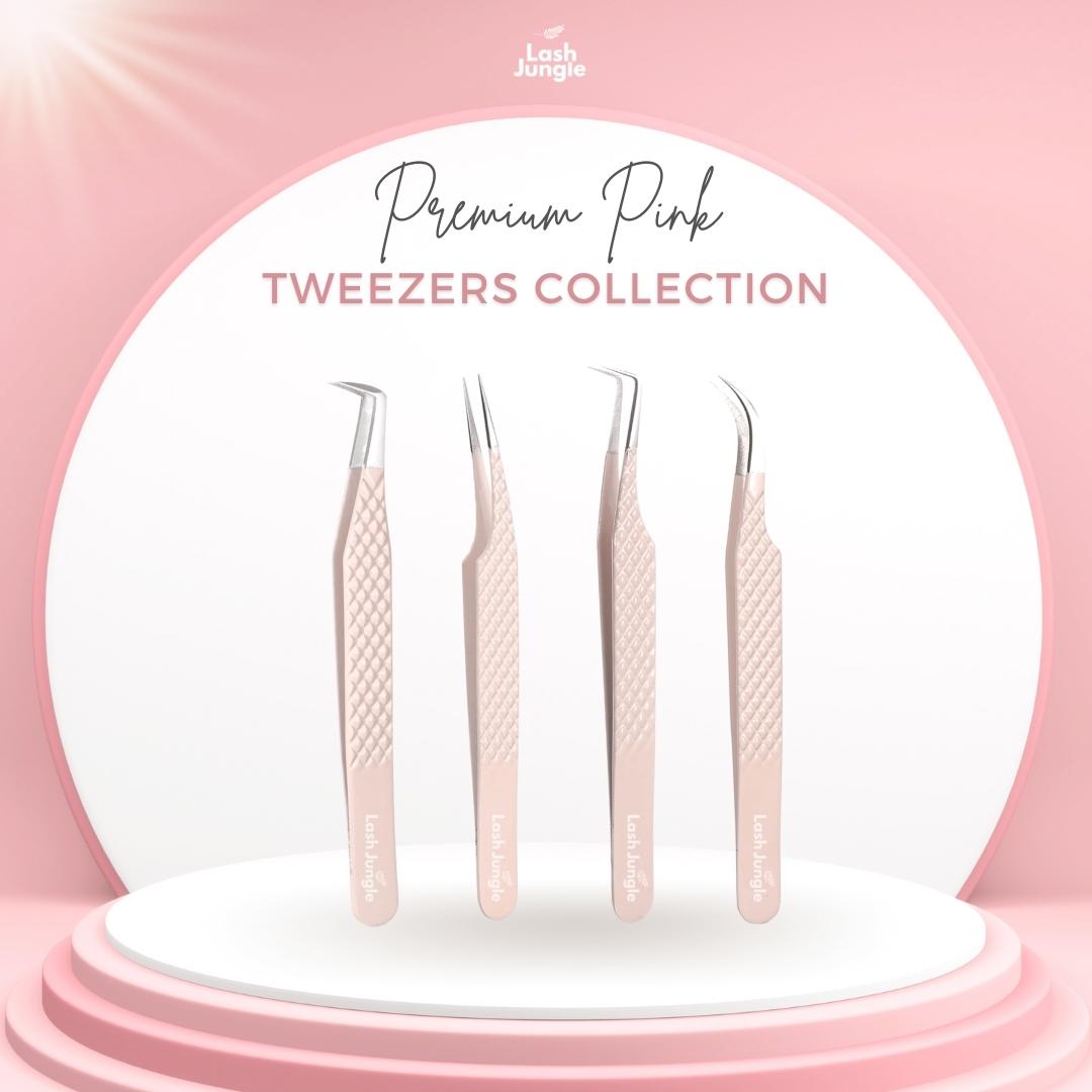 Premium Pink Tweezers for Eyelash Extensions Bundle